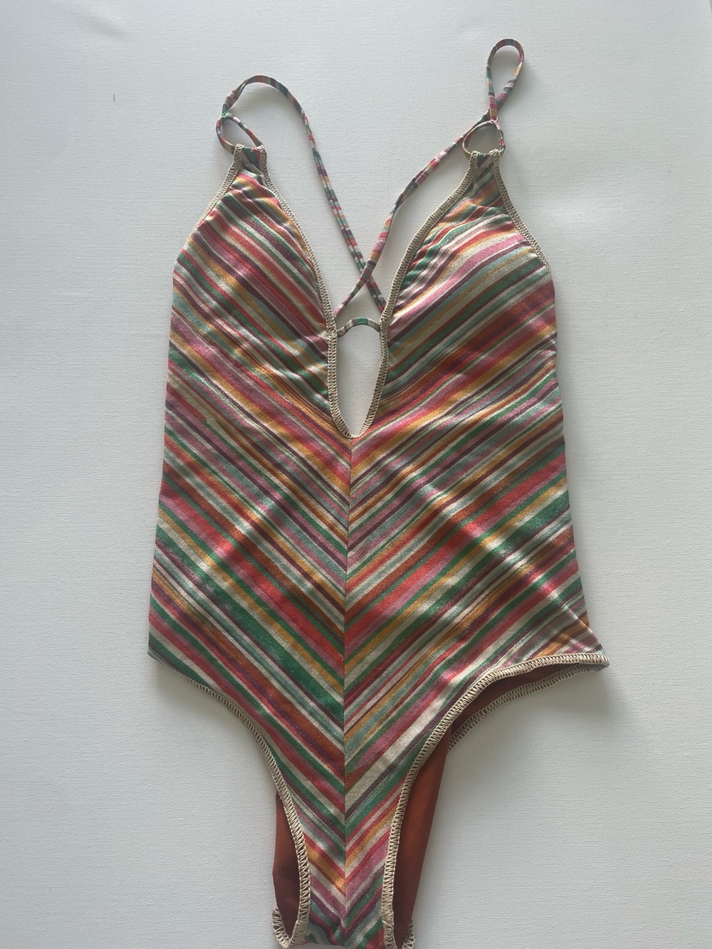 Striped V-Keyhole One-Piece Swimsuit